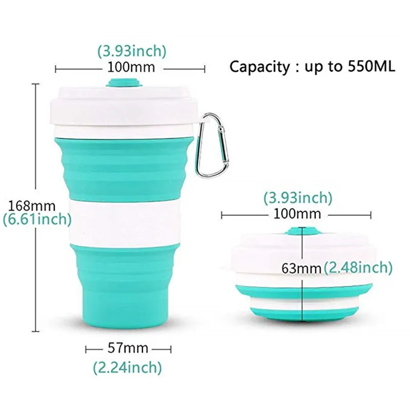 Portátil plegable taza de silicona plegable Camping taza con tapas taza de agua potable botella de Camping al aire libre senderismo