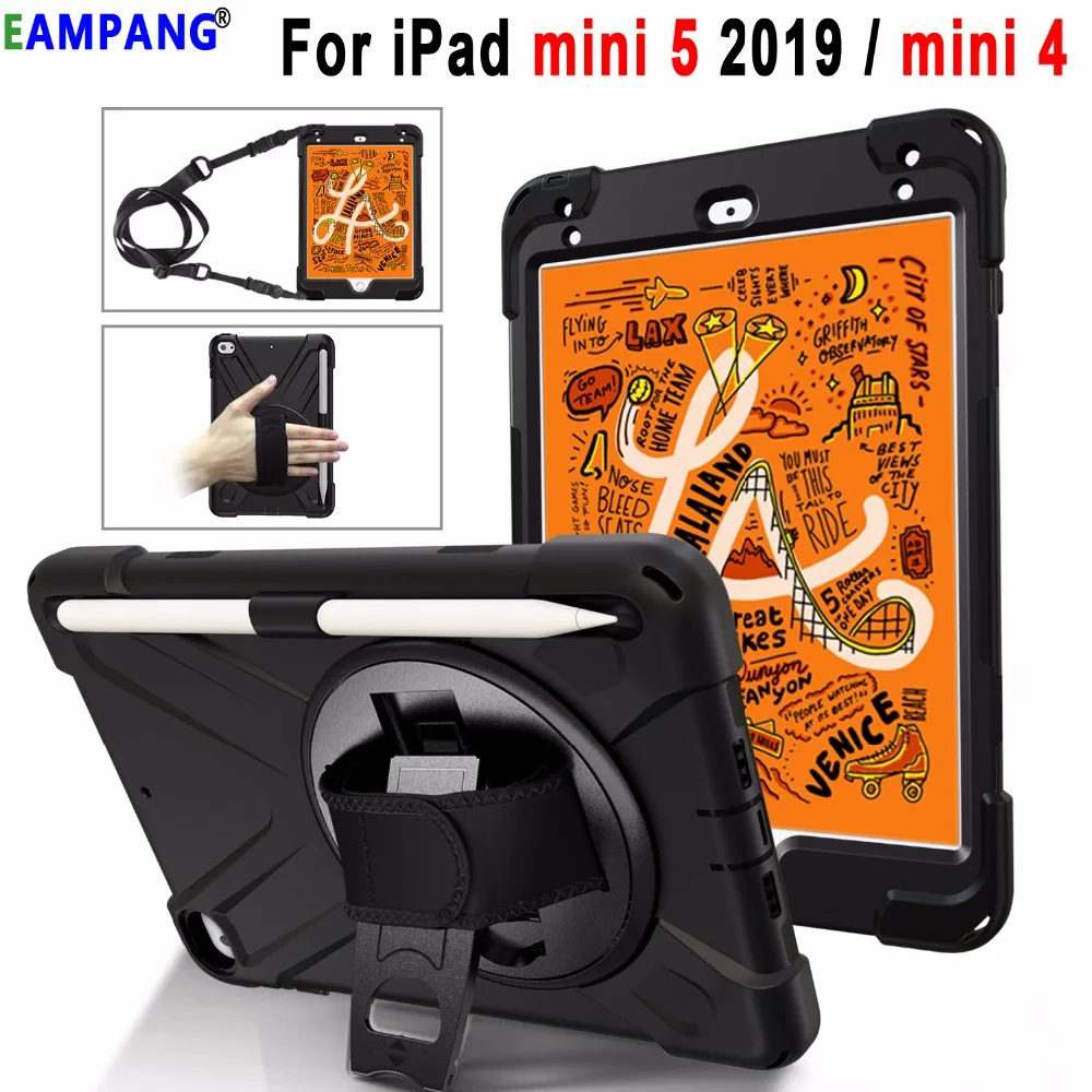 

Armor Silicon Shoulder Hand Strap Case for Apple iPad mini 4 mini 5 2019 7.9 mini4 mini5 Cover Coque Funda Pencil Holder