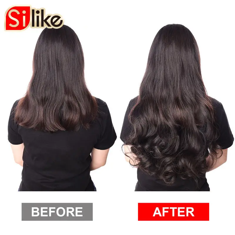 Silike 190g 24 inch Stretched Wavy Clip in Synthetic Hair Extensions Heat Resistant Fiber 4 Clips one Piece 17 Colors Available