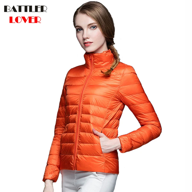 2019 Winter Women Ultra Light Down Jacket 90% Duck Down Stand Collar Jackets Long Sleeve Slim Coat Parka Female Portabl Outwear
