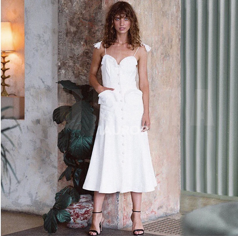 Mujer 2019 Vestido Y Correa Vestidos Blanco Fiesta Vintage Spaghetti Negro Diseñador De Verano Elegante Midi wIqnXFIr