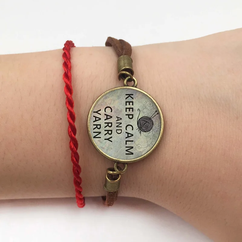 

1 pc 20 Keep Calm and Carry Yarn knitters Charm, knitting bracelet charm, knitting jewelry, glass charm bracelet&bangle