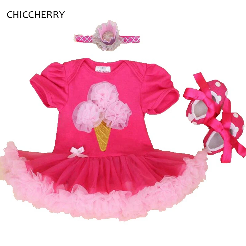 Cute Baby Girl Ice Cream Tutu Birthday Party Dress Ruffle Pink Princess Outfit