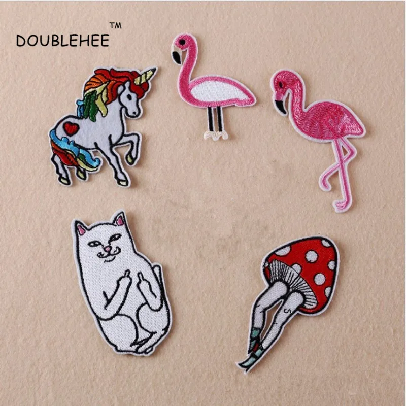 The Litter Animal Cat Bird Mushroom Patches Iron On Embroidered Patch For Clothing Sticker Badge Paste Clothes Bag Pants | Дом и сад