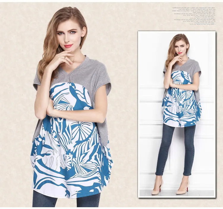 

New Maternity Tops Fashion Women Summer Cotton Print Blouse XL-3XL Plus Size Short Sleeve Lady Elegant Dress Vestidos