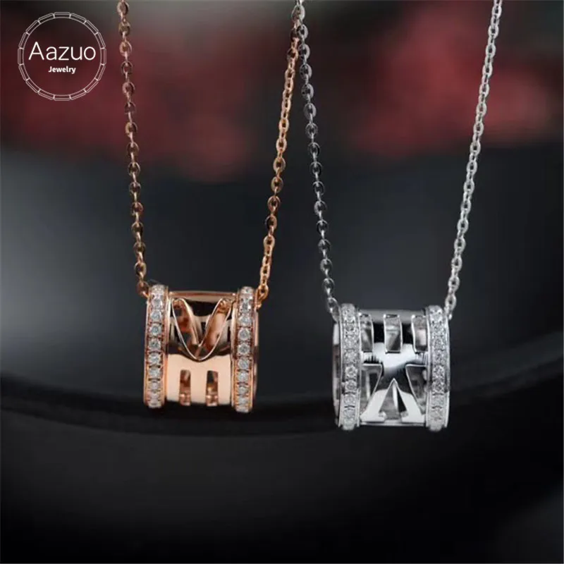 

Aazuo 18K White Gold Real Diamond Round Moving Free Pendent Necklace gifted for Women Engagement Wedding Link Chain Au750