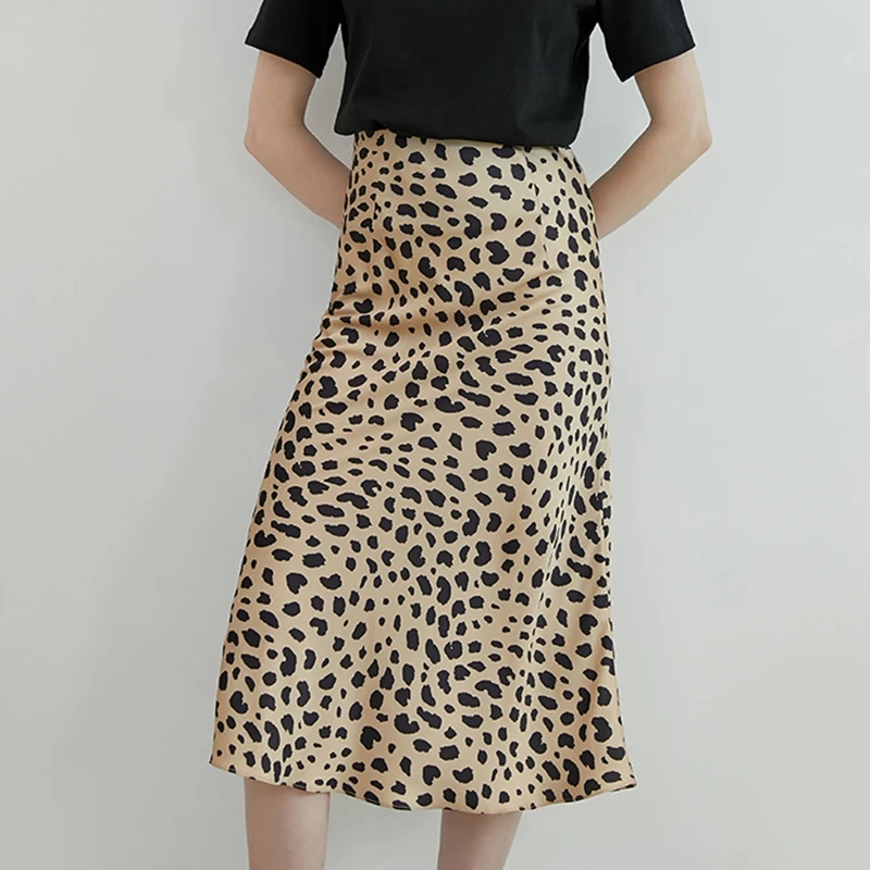 Boho винтажная трапециевидная юбка с высокой талией, Женская миди юбка, уличная Корейская длинная панк Женская леопардовая юбка, летняя одежда