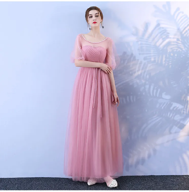 

red bean pink colour Bridesmaid Long Dress for Wedding Party Korean Version of Woman Dress