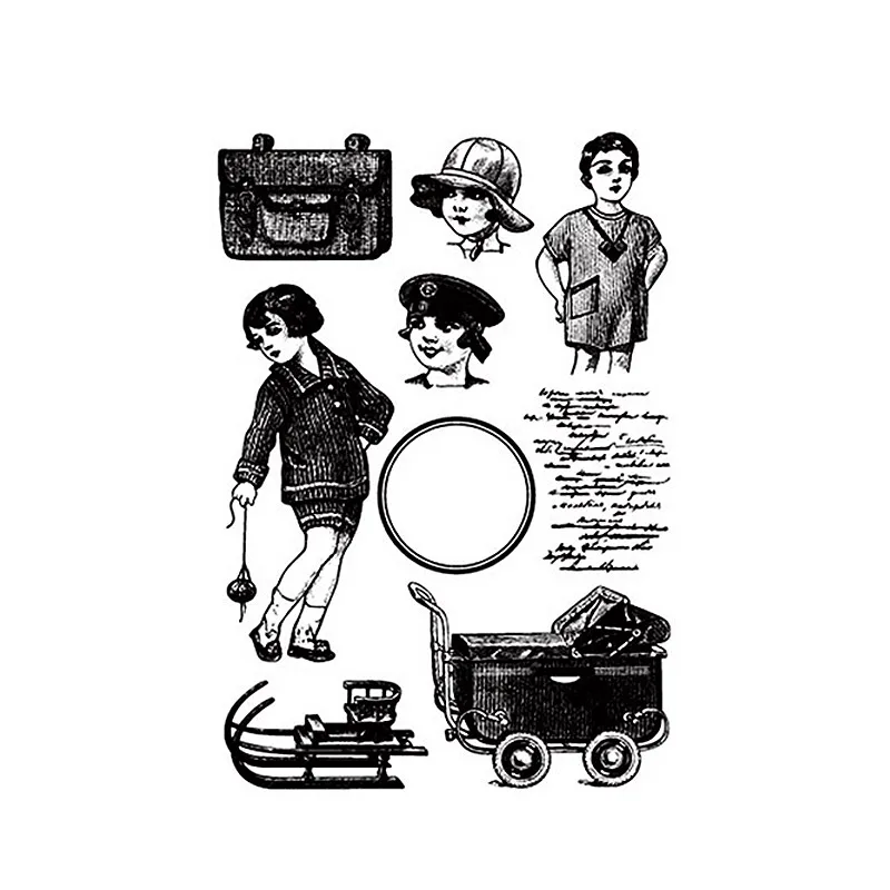 

Time Machine Childhood Little Girl Clear Stamps for Scrapbooking DIY Silicone Seals Photo Album Embossing Maker Template Crafts