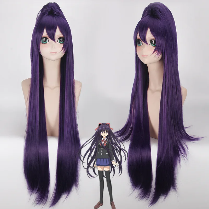 Парик для косплея с конским хвостом Yatogami Tohka длина 100 см темно-фиолетовый