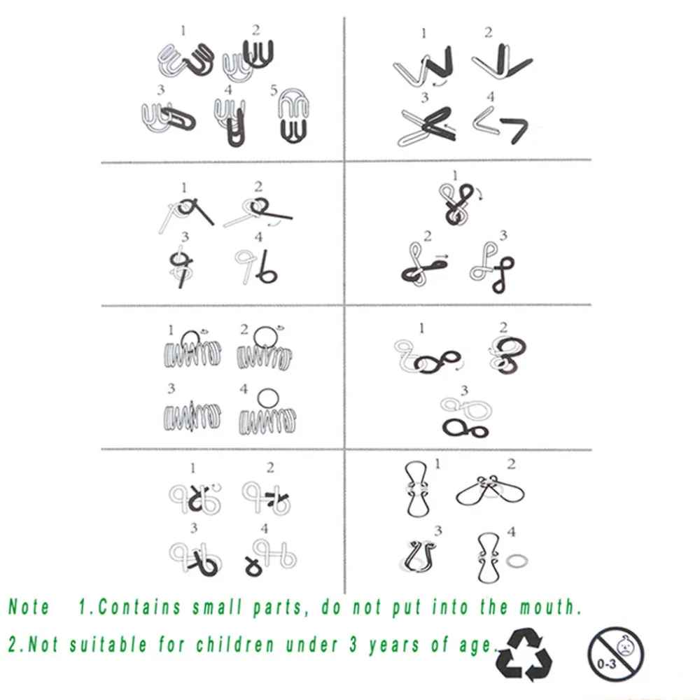 Hot Selling 8pcs/set Metal Wire Puzzle IQ Mind Brain Teaser Puzzles Game For Adults And Kids Eeducational Toy