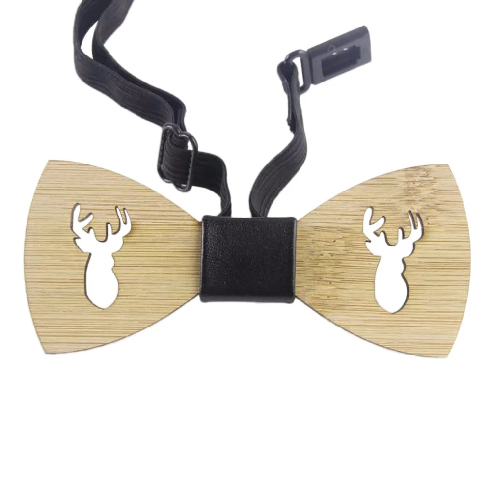 

Mens Boys Hollow Out Carved Elk Deer Wooden Bowtie Adjustable Christmas Necktie