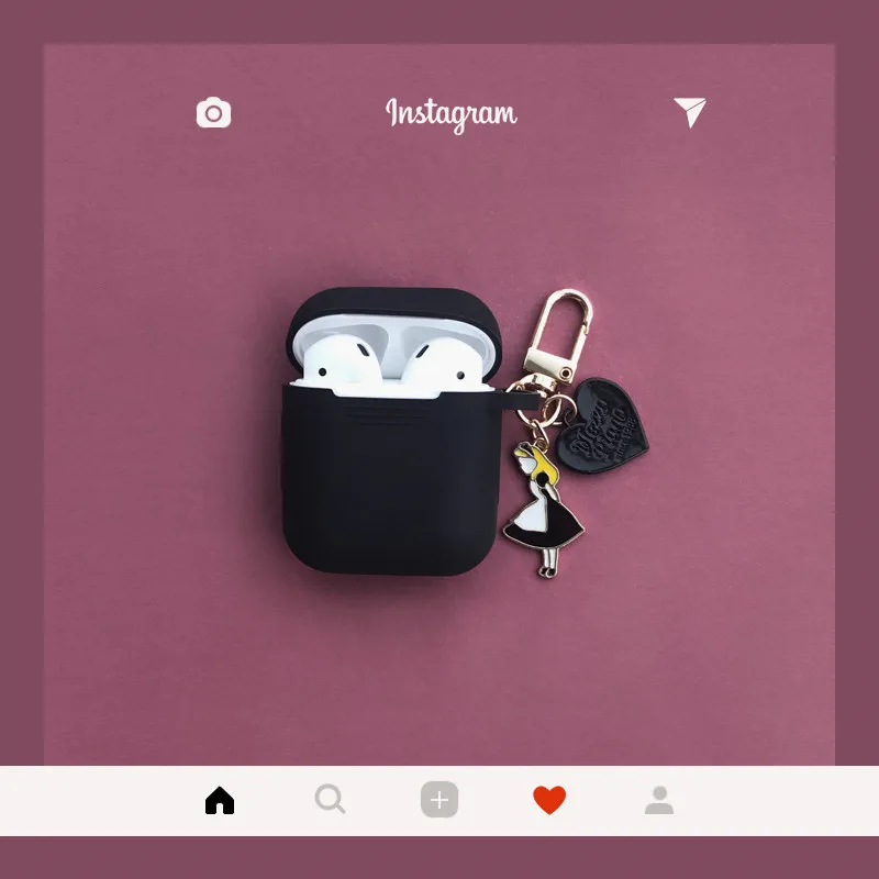 Милая подвеска Алиса в стране чудес чехол мультфильм наушники чехол s для Apple Airpods 2 милые аксессуары Защитная крышка с брелком - Цвет: Black