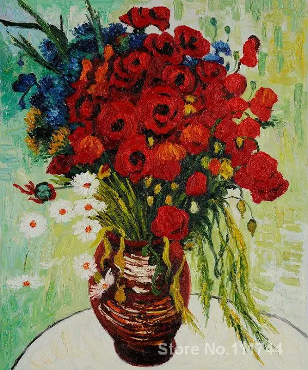 

Christmas Gift Vase with Daisies and Poppies by Vincent Van Gogh oil painting reproduction High quality Handmade