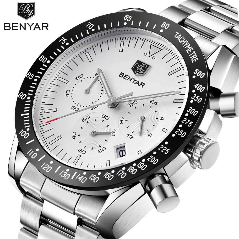 

BENYAR 2018 New Fashion Chronograph Sport Watches Men high quality business quartz stainless steel men's watch Relogio Masculino