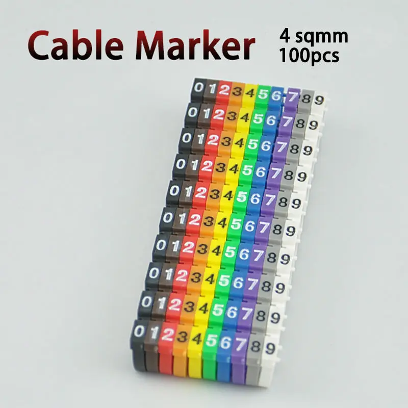 

100PCS Cable Marker For 4 sqmm Colored Number 0 to 9 Each 15pcs Distinguish Wires