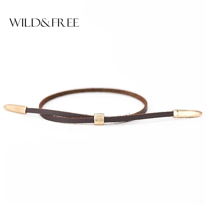 

Women Fashion Leather Bracelets Jewelry Vintage Antique Gold Alloy Ends Double Layer Summer Charm Bracelets & Bangles For Girl