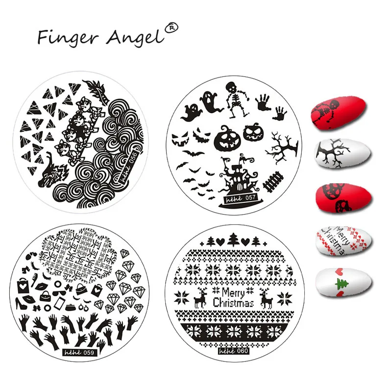 Finger Angel 1 шт. пластины для штамповки ногтей штамп изображения плацет круглый Японский мультфильм дизайн маникюр шаблон Рождественский стиль