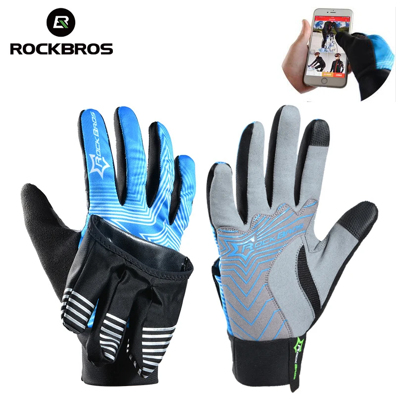 ROCKBROS الشتاء التزلج يندبروف الحراري فنجر كامل قفازات للماء دراجة دراجة تزلج قفازات قفازات شاشة لمس المعدات