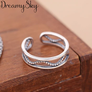 

New Trendy Bridal Jewelry 925 Sterling Silver Hollow Rings For Women Girls Gift Bohemian Vintage Large Engagement Ring Anillos