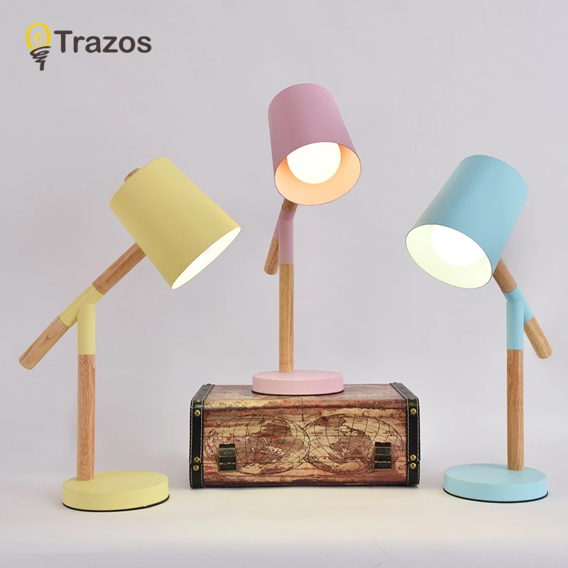 

Modern Table Lamp With Metal Lampshade Wooden Bedside Desk lights Simple Book Lamps Deco Luminaria Reading Lighting