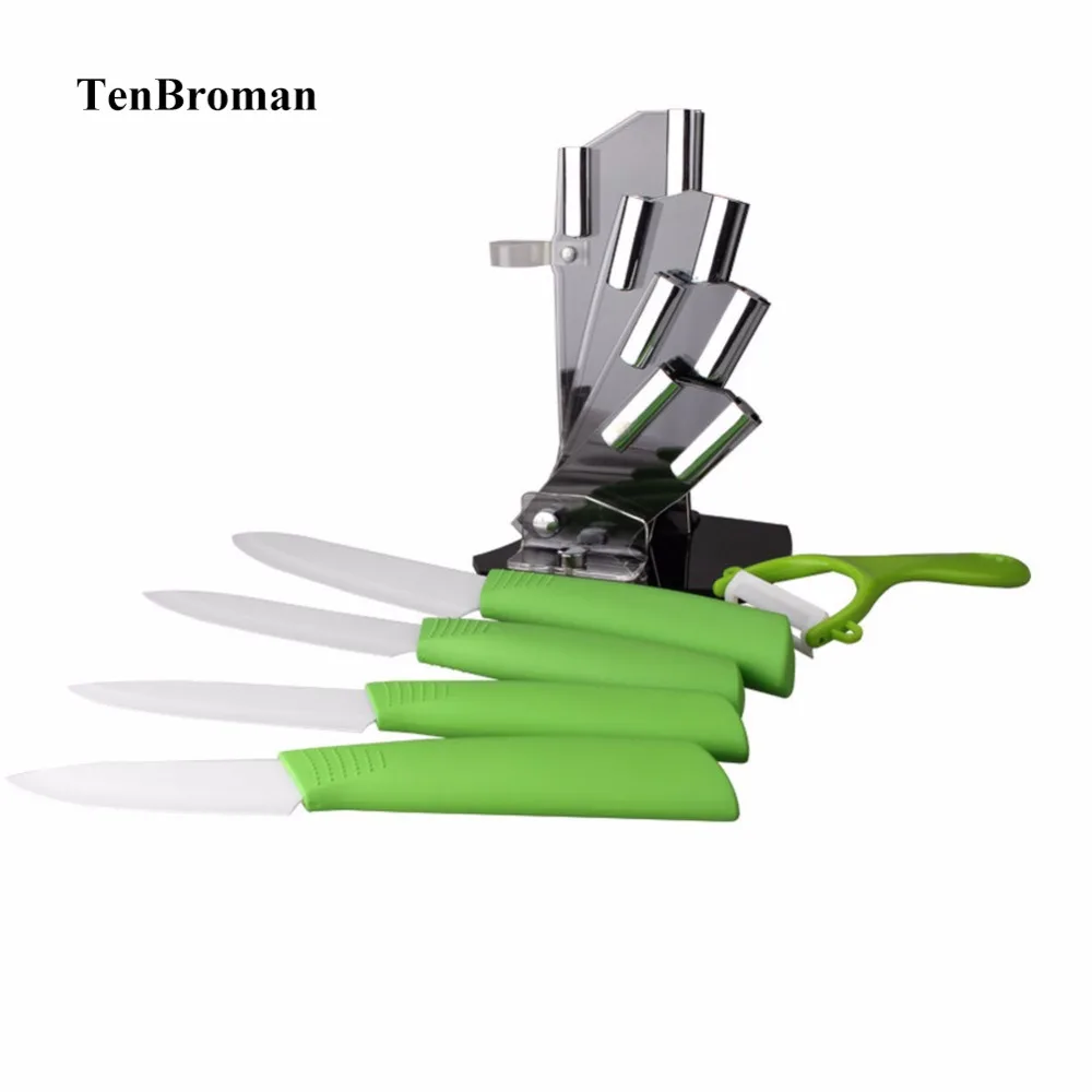 TENBROMAN, высокое качество, зеленый, 6 шт., набор керамических ножей, белое лезвие, зеленая ручка, новинка, оксид циркония, керамические кухонные ножи