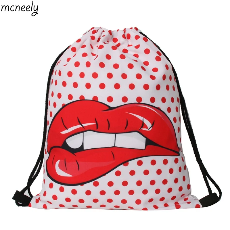

New Arrvial Red lips Pattern Bundle Pocket School Bags Travel Storage Backpacks for Ladies Drawstring Bag Shopping Bag