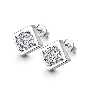

Elegant charming white zircon crystal cubic square earrings solid 925 sterling silver woman / men / boy earrings luxury jewelry