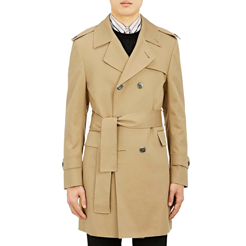 Medium Length Male Trenchcoat 2017 Spring/Fall Double Breasted Classic