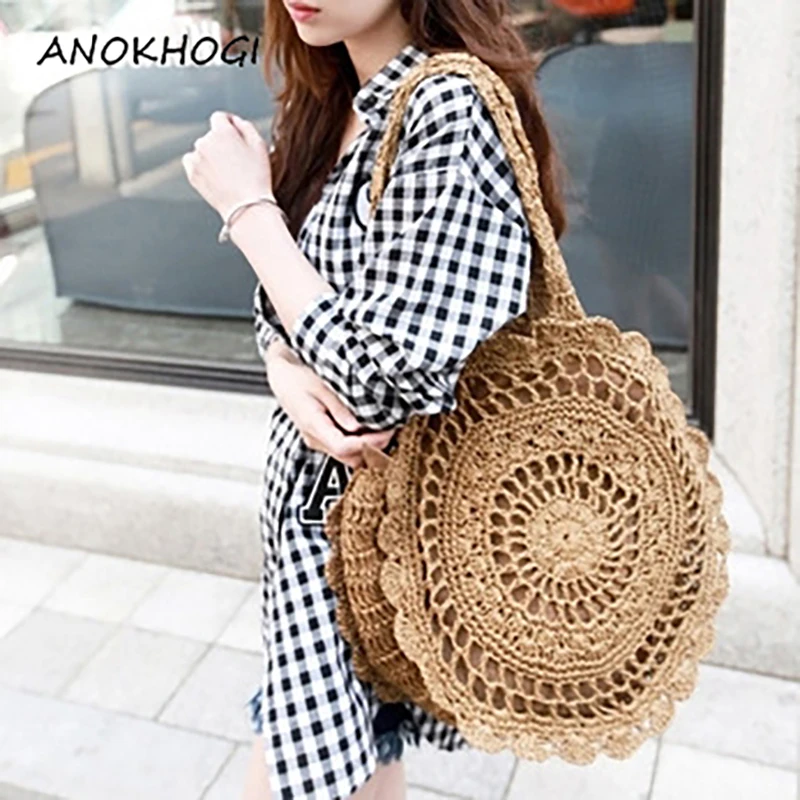 

Bohemian Style Women Straw Shoulder Bags Big Capacity Circle Long Straps Shopping Bags Ladies Ruffles Vintage Bag B20