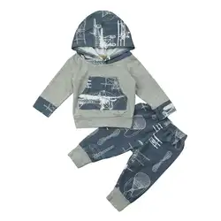 Комплект одежды из 2 предметов для маленьких мальчиков и девочек, толстовка с принтом в виде самолета + штаны, комплект одежды oct Amazing