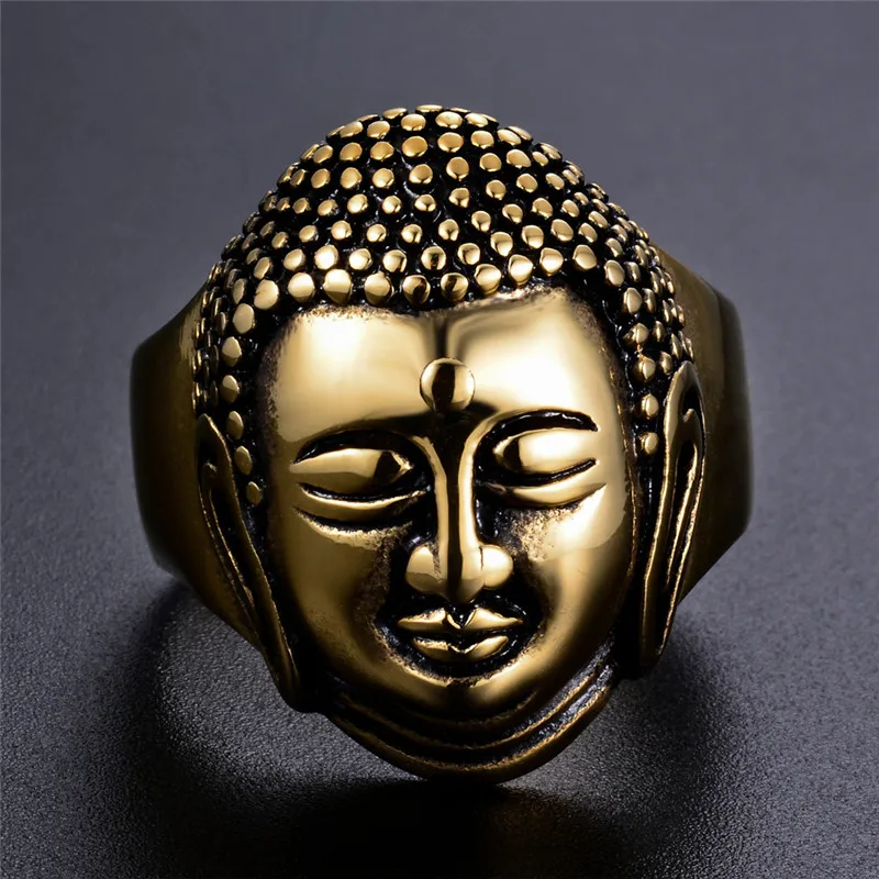 Modyle Stainless Steel Jewelry Wholesale Men's Titanium Shakyamuni Buddha Statue Ring