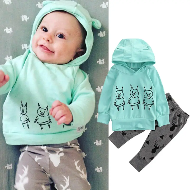 Emmababy Cartoon Pig Baby font b Sweater b font Clothes Set 2PCS Cotton font b Hoodies