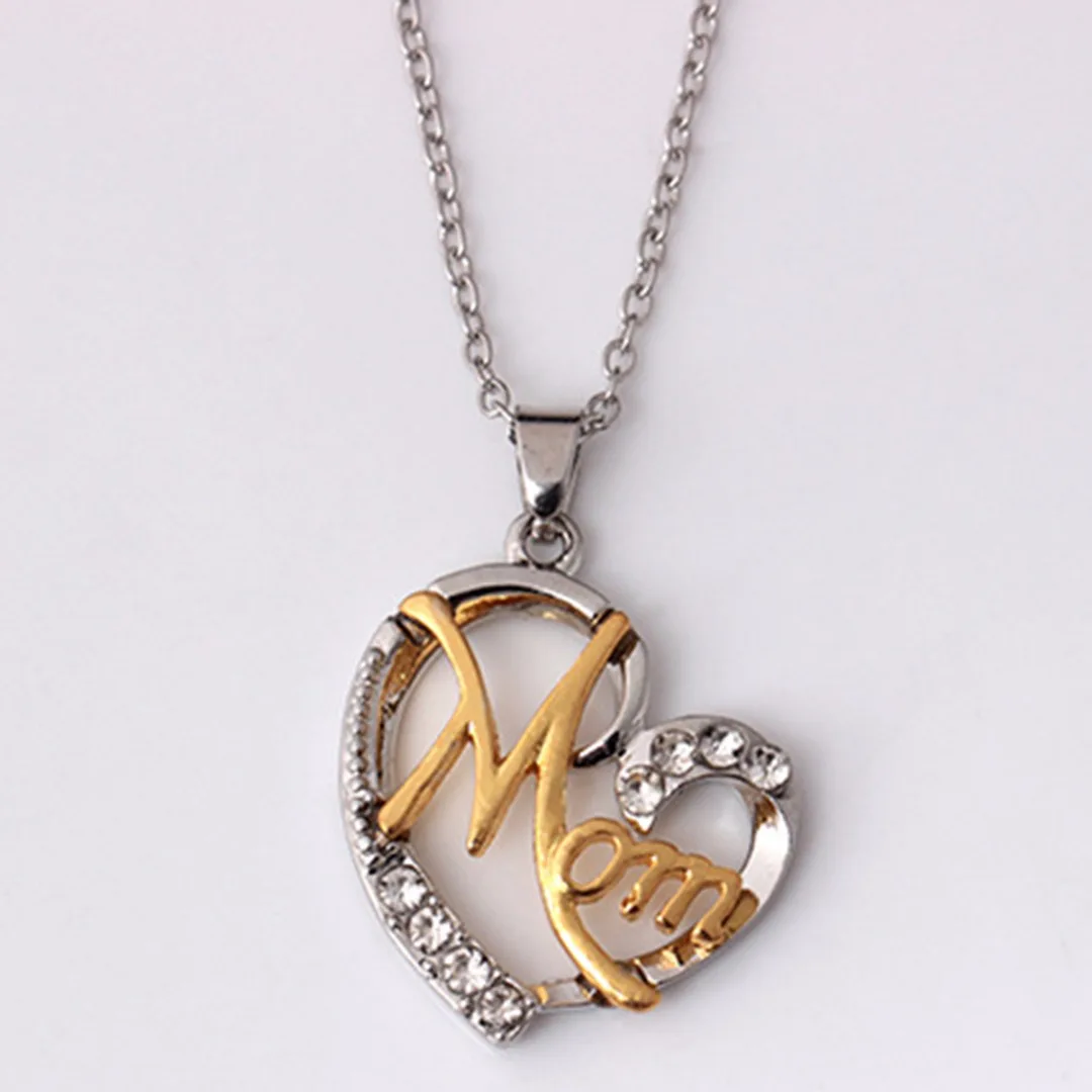 Shellhard Crystal Heart Shaped Chain Necklace Love Letter  MOM  Pendant Necklace  Woman Jewelry Mother s Day Gift