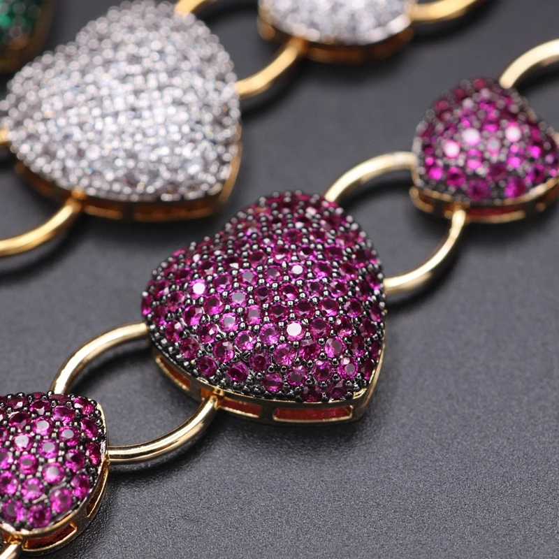 Модные браслеты в форме сердца для женщин проложили микро многоцветный Цирконий Золотой Цвет Медь регулируемый браслет в стиле бохо вечерние ювелирные изделия