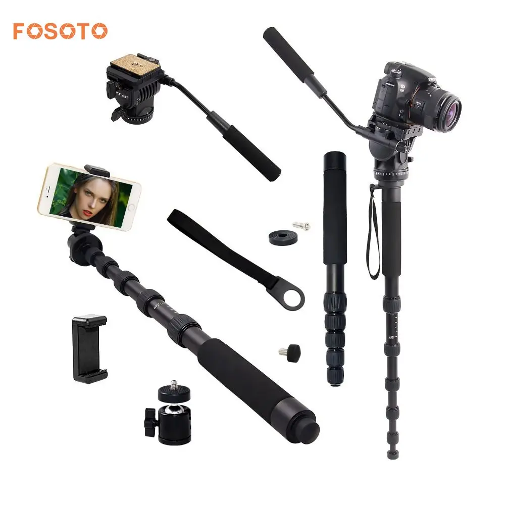 

fosoto FT-111 1560mm Alumninum Camera Unipod Monopod Flip Lock w/3 Legs Base Tripod Stand&Ball Head For Canon Nikon DSLR phone