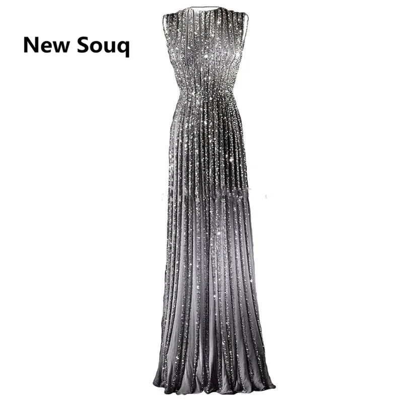 2019 Fancy Silver Formal Evening Dresses Long Prom Dress Banquet With Stones Sequin Party Gowns Crystals Abendkleider