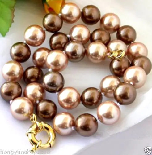

Free Shipping >> Natural AAA 12mm champagne coffee south sea shell pearl necklace 18''