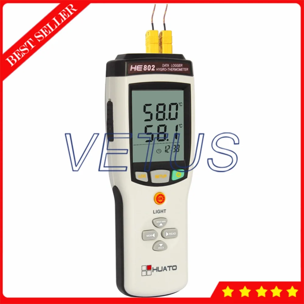 

HE802 Double Channel Handheld Thermocouple Thermometer Temperature Data Logger 3,6000 Storage Meter for K J E T R S N B Type