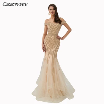 

CEEWHY Boat Neck Ruffles Prom Dresses Mermaid Dress Arabic Robe Soiree Dubai Evening Dress Beaded Formal Gown Vestido de Festa