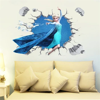 

Generic Anna Elsa Smashed breakthrough the Wall 3D Decal Removable Wall Sticker Decor Decal B473