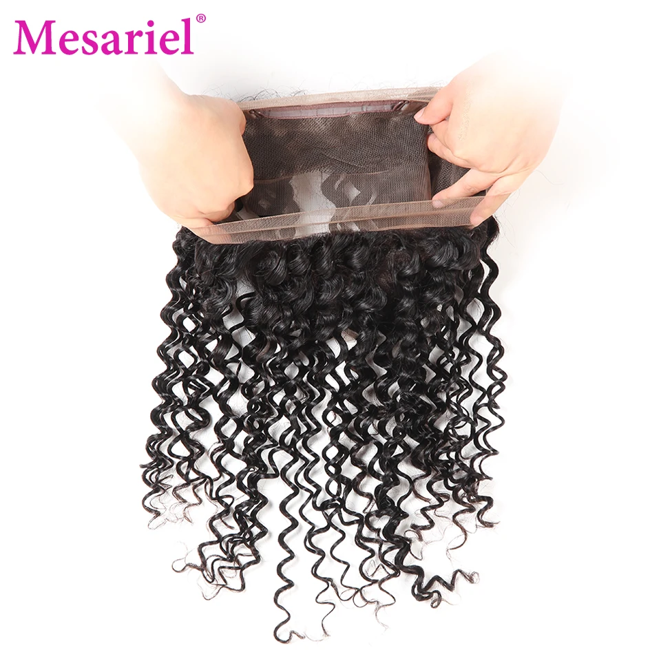 Mesariel Brazilian Deep Wave 360 Free Part Lace Frontal Closure 100% Non-Remy Human Hair Natural Color 10-20 Inch