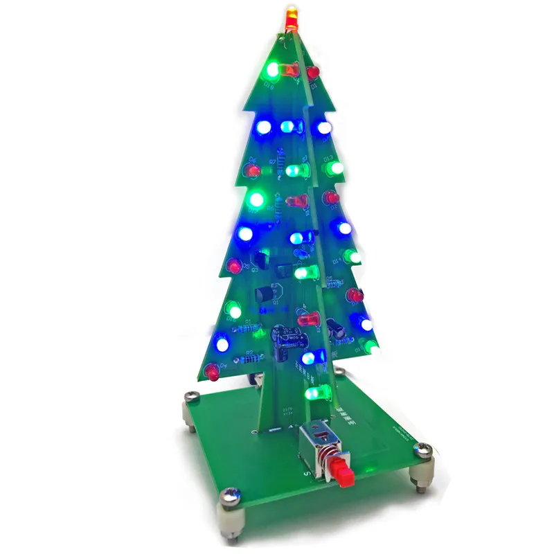 

3D Color Christmas Tree LED Flash Light DIY Kit Colorful LED Flash Circuit Parts Electronic Fun Suite Christmas Gift