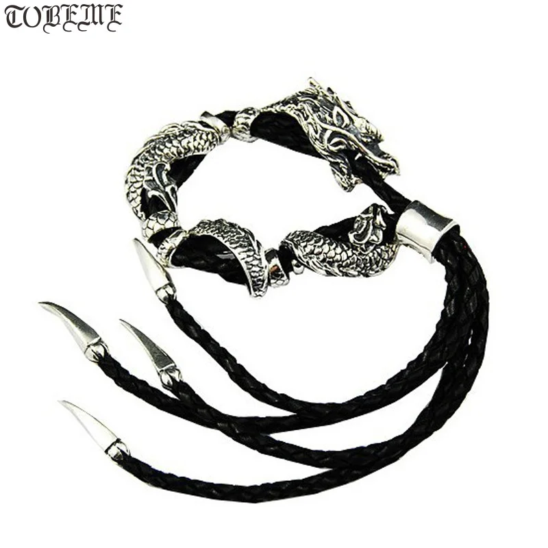 Handmade Thailand 925 Siilver Dragon Bracelet Real Leather Bracelet Vintage Sterling Silver Man ...