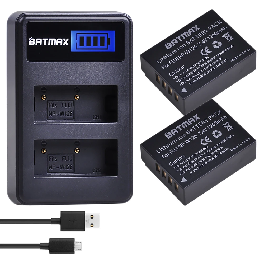 Batmat NP-W126 NPW126 Батарея+ ЖК-дисплей Dual USB Зарядное устройство для ЖК-дисплея с подсветкой Fujifilm FinePix HS30EXR HS33EXR X-Pro1 X-E1 X-E2 X-M1 X-A1 X-A2 X-T20 - Цвет: 2B with charger