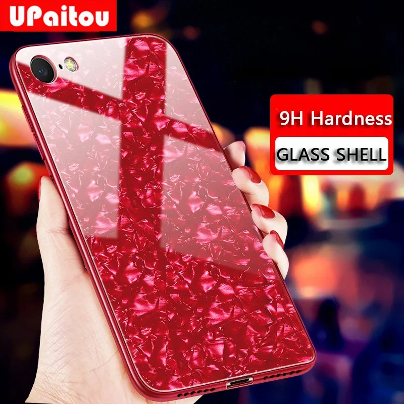 UPaitou Luxury Tempered Glass Case for iPhone 8 7 6 6S Plus TPU Silicone Bumper Shockproof Back Cover |