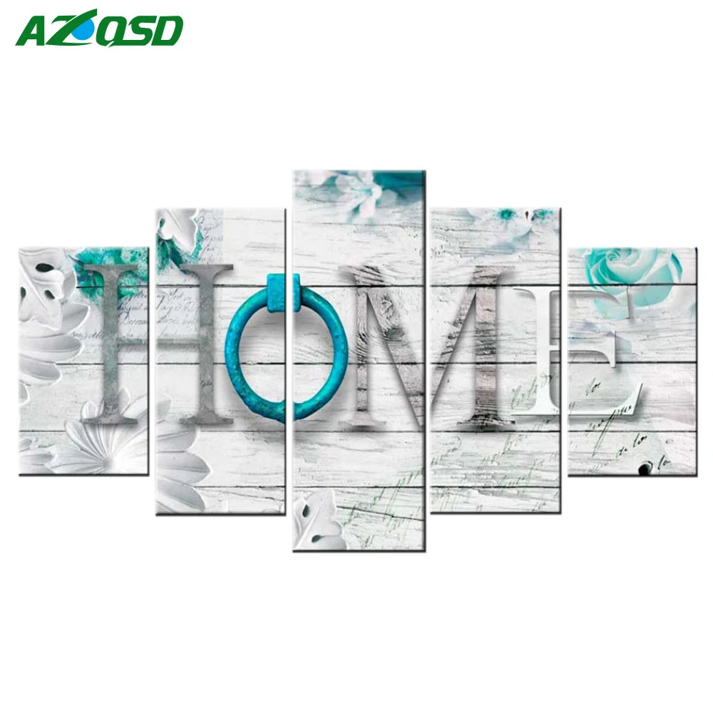 

AZQSD Diamond Painting Landscape"Home" Multi-picture Combination Full Square Embroidery Diamond Mosaic Home Decor 5pcs/set
