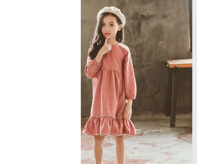 new 2018 ruffles children autumn winter striped princess dresses girls cotton layered dress kids clothes teenagers dress toddler (6)