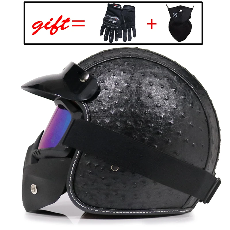 

Leather PU Harley 3/4casco motorcycle retro motorcycle helmet capacetes de motociclista punk cafe racing show face camouflage