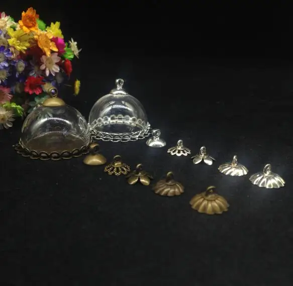 5pcs 25mm clear Half Round Glass Cover Dome Vial double lace base cap set glass vial pendant diy cover dome jars necklace | Дом и сад